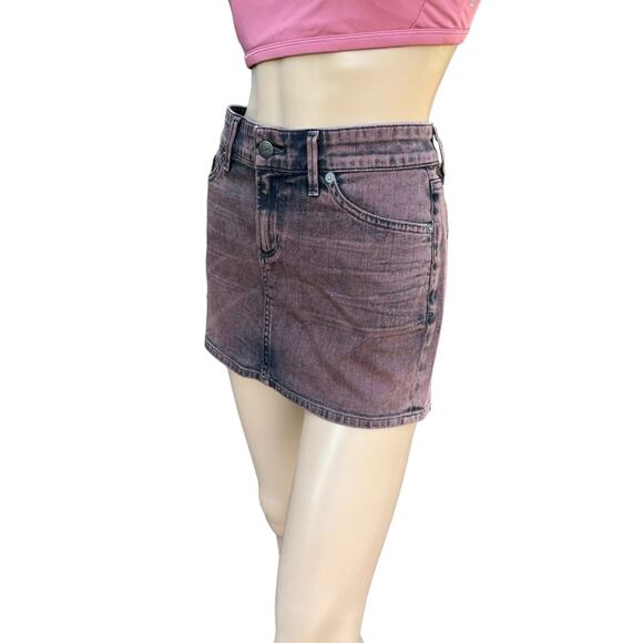 New Citizens of Humanity Burgundy Acid Wash Wrinkled Jean Denim Mini Skirt Sz 27 - Picture 3 of 9